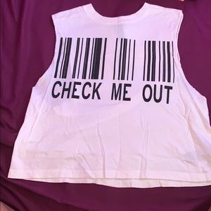 “ Check me out “ White sleeveless Crop top.